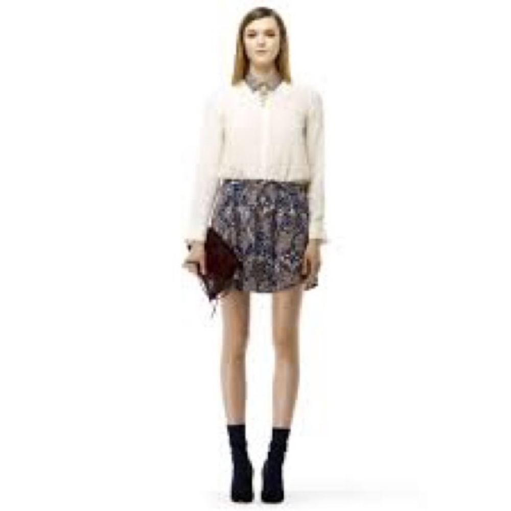Club Monaco Georgette Silk Bird Print Skirt Size 6